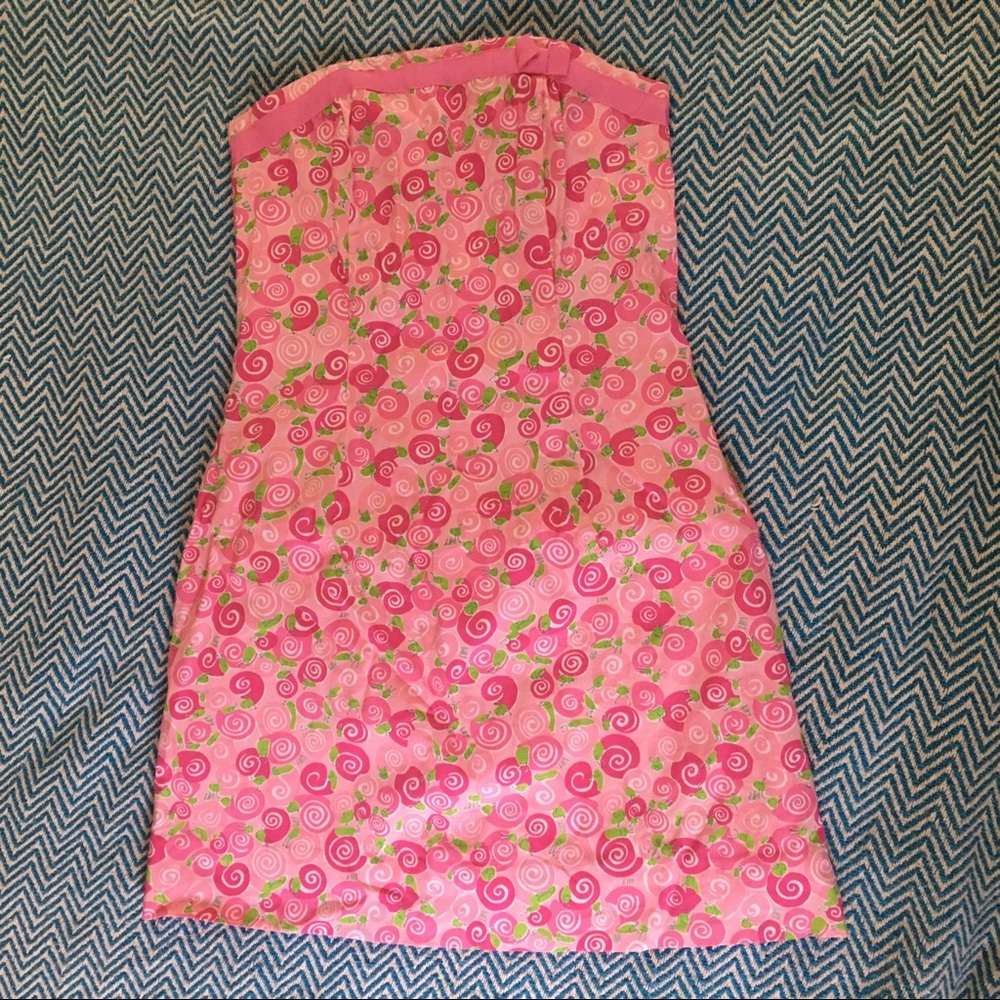 Lilly Pulitzer Adorable Pink Snail Pattern Strapless Mini Dress Size 2